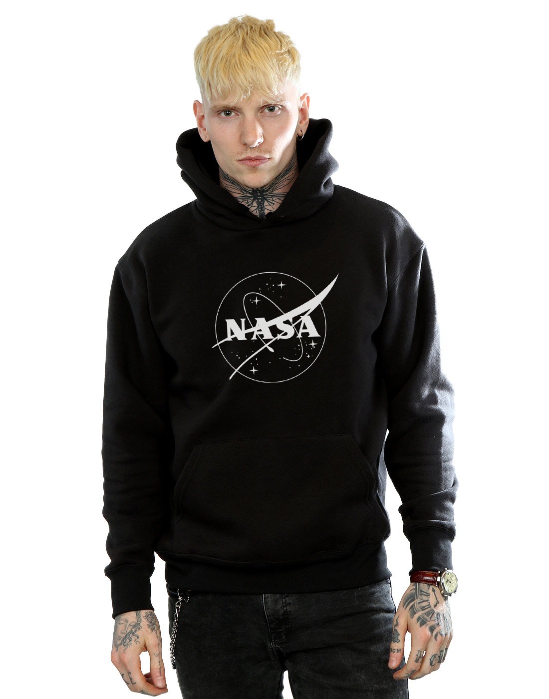 Absolute Cult NASA Men's Classic Insignia Logo Monochrome Hoodie Black Small