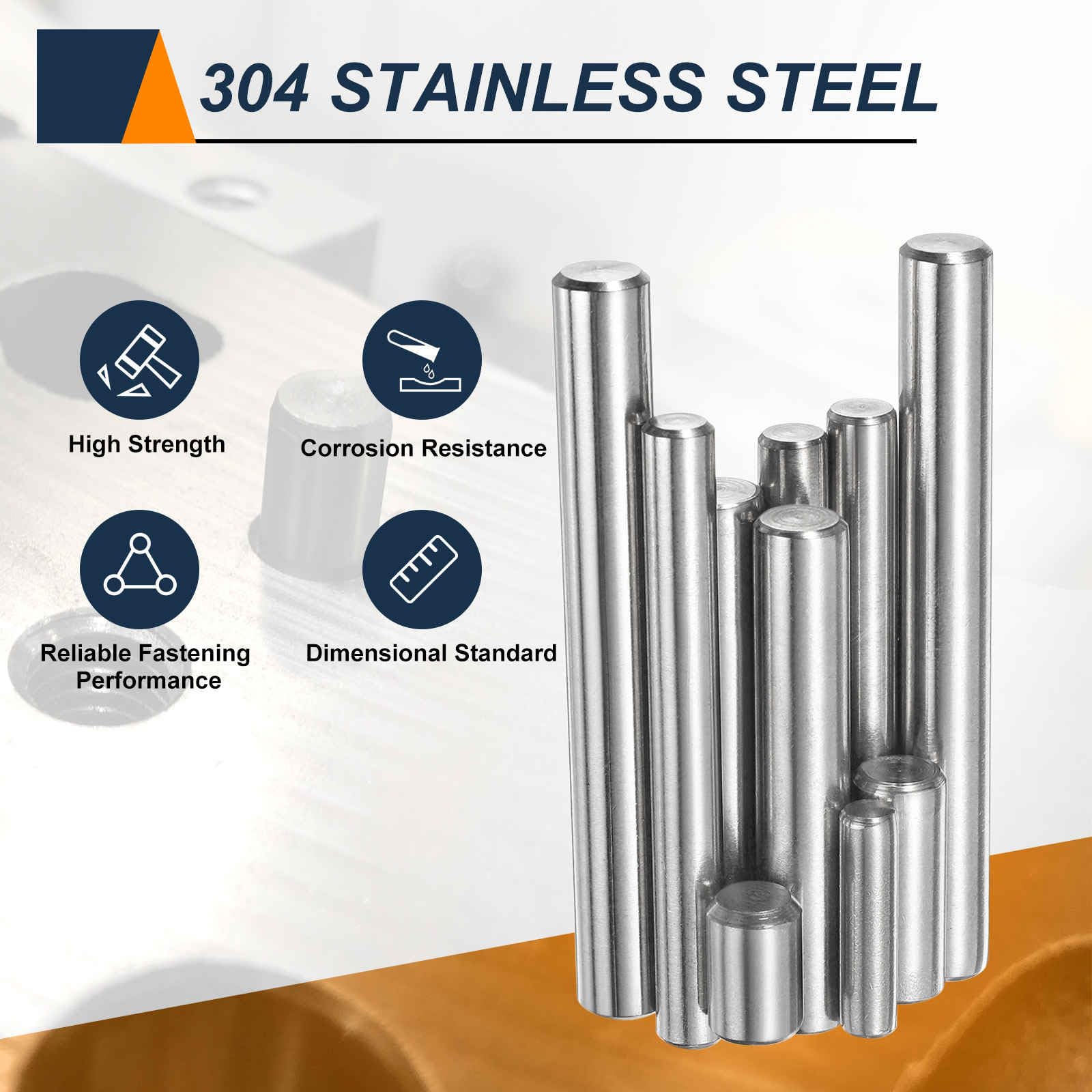 HARFINGTON 50 pasadores M2 (2 mm) x 50 mm, acero inoxidable 304, cilíndricos, soporte de estante, elementos de sujeción para dispositivos de metal, muebles de madera, instalación de bricolaje, color