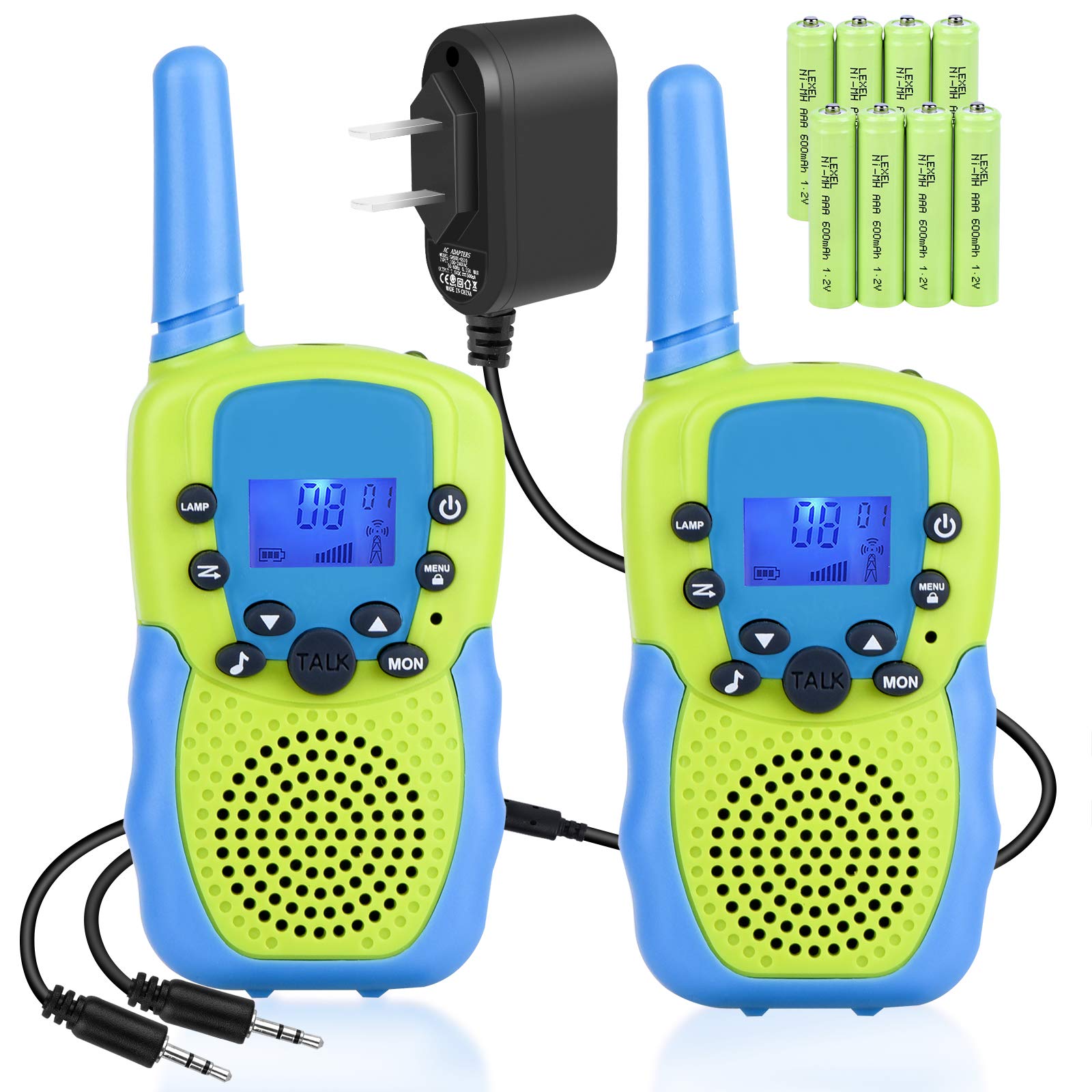 Toys for 3-12 Year Old Boys Girls - Rechargeable Walkie Talkies Children walki Talki 22 Channels 3Km Long Range with Rechargeable Batteries and a Charger for Outside, Camping, Hiking (Green)