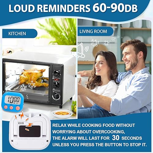 Miniatura 6 de Paquete de 12 temporizadores digitales para aula, temporizadores magnéticos de cocina de cuenta regresiva para cocinar, temporizador de alarma de