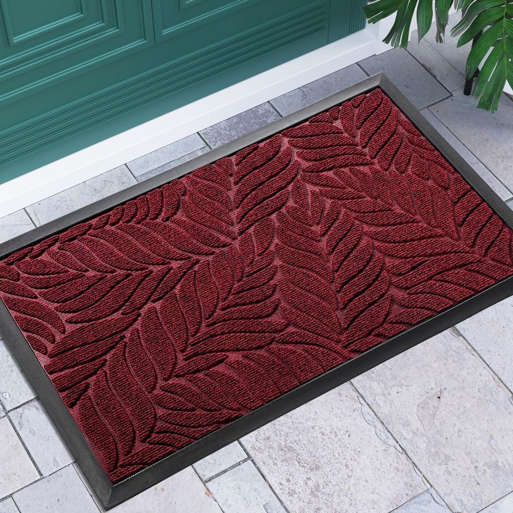 Yimobra Paillasson antidérapant pour l'extérieur - 120 x 80 cm - Paillasson de qualité supérieure contre la saleté et la poussière - Bordeaux