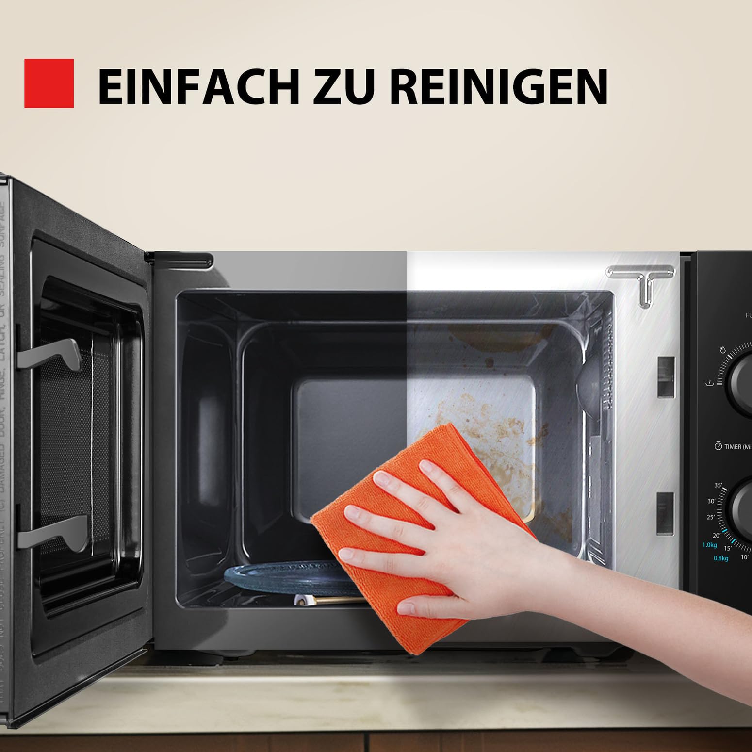 Toshiba MW2-MM20PF(BK) Mikrowelle/Solo-Mikrowelle / / 800W /eistungsstufen mit praktischer Auftaufunktion/LED-Beleuchtung im Innenraum/Schwarz 20L – Bild 6