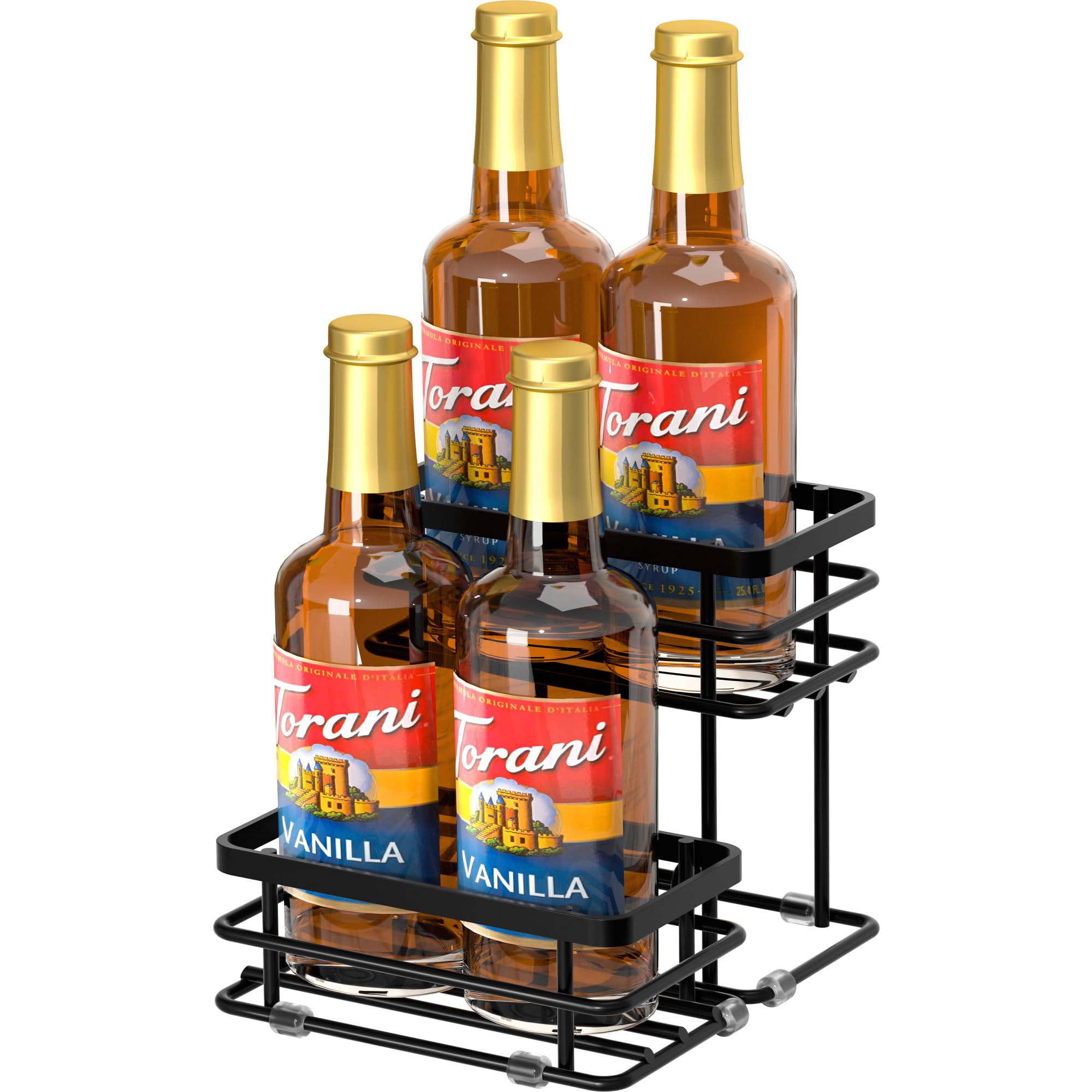 Homedawn Coffee Syrup Rack Organizer, Syrup Bottle Holder Stand for Coffee Bar, 2-Tier 4 Bottles Storage Shelves for Syrup, Wine, Dressing for Kitchen