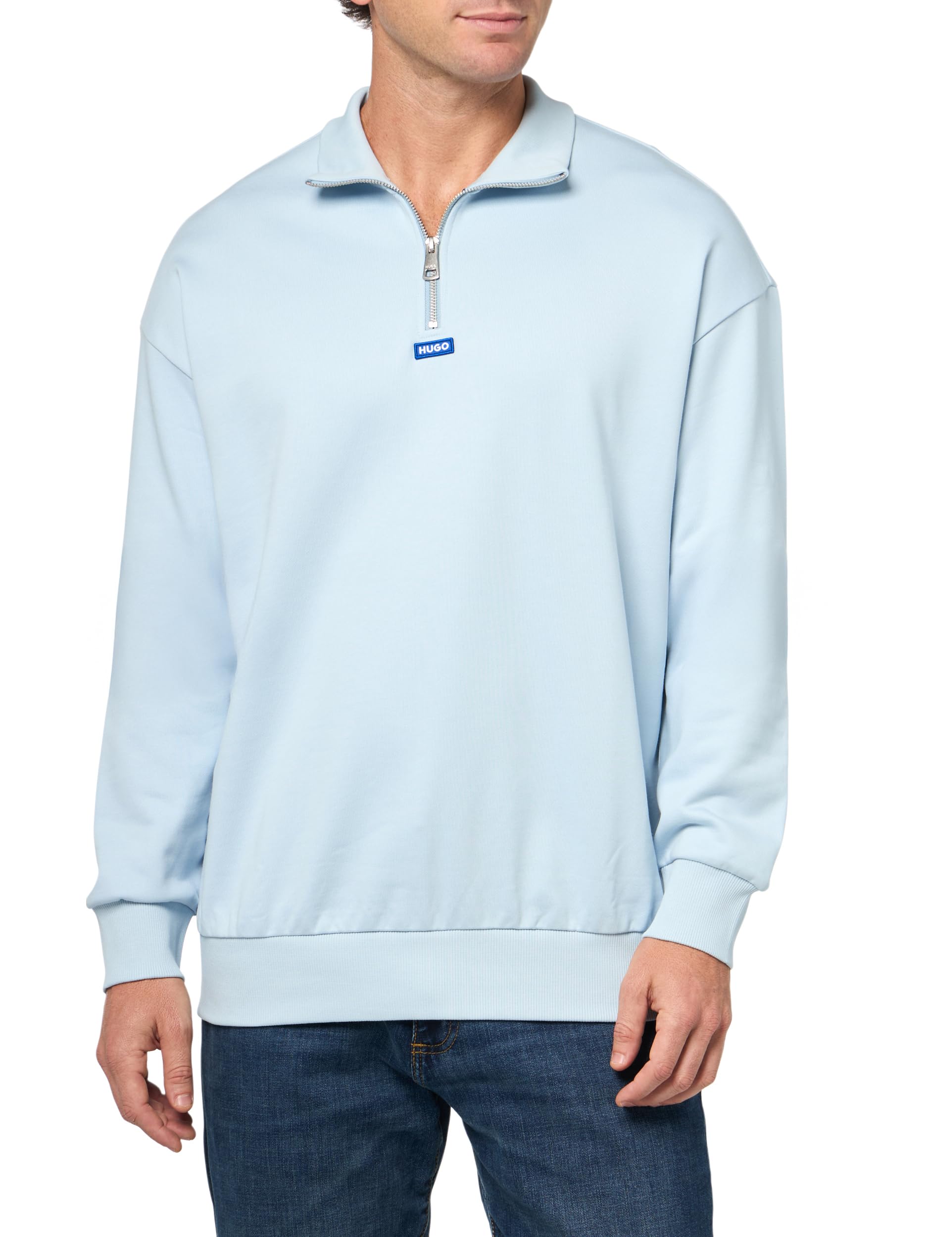 HUGO Men's Twill French Terry Quarter Zip Sweatshirt, Blue Chalk, M