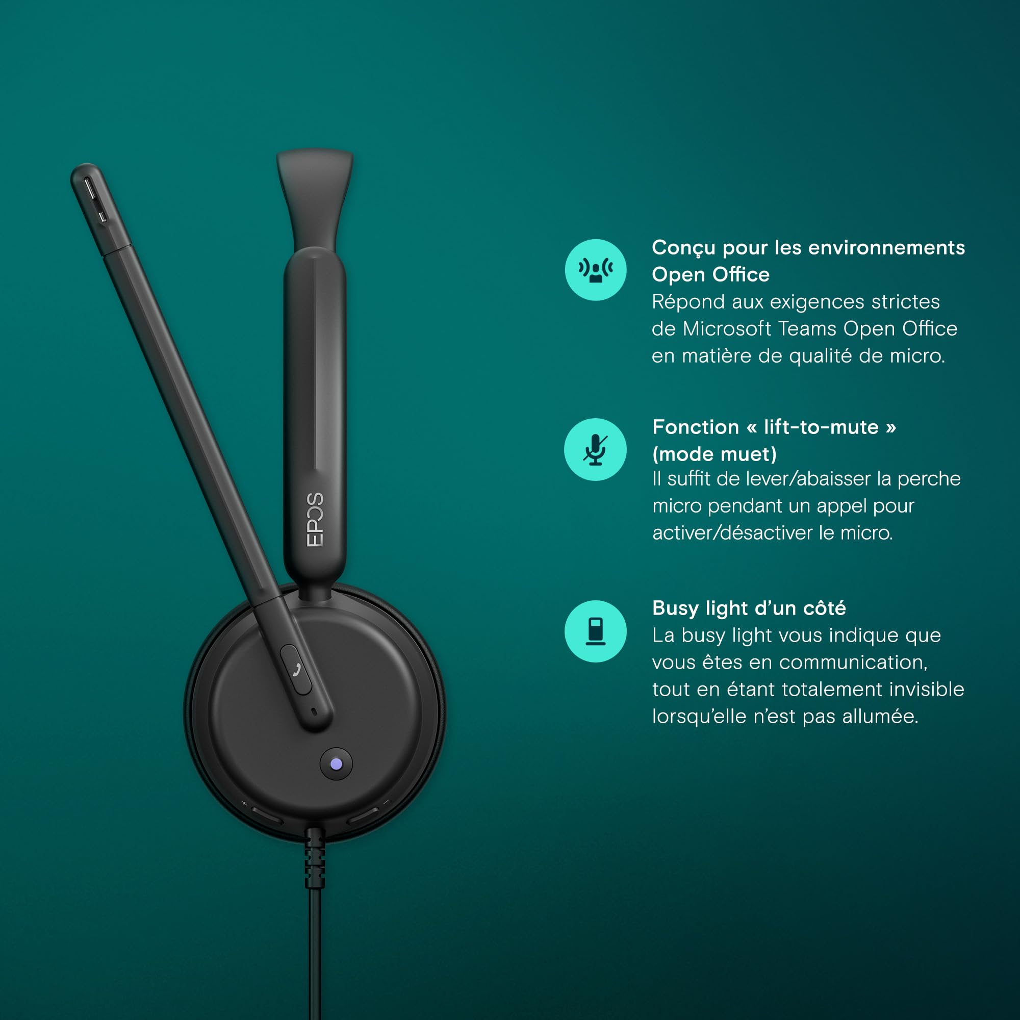 EPOS Impact 460T Casque Binaural on-Ear USB-C & USB-A avec Double Micro Anti-Bruit, Certifié Microsoft Teams, Plug-and-Play, Idéal pour Bureau, Travail à Distance, Zoom et Appels Business