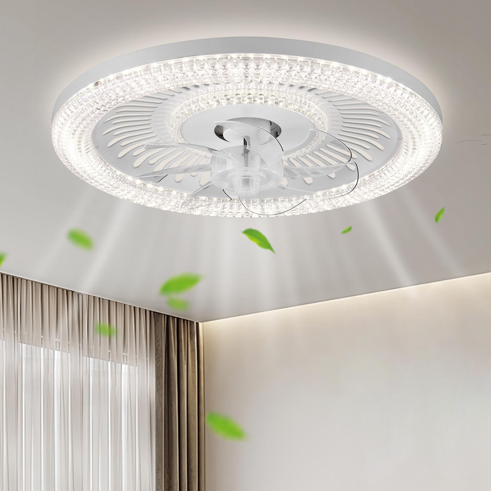 Ankishi Ceiling Light Fan 48cm | 3 Color temperatures 6 speeds LED Ceiling Fan with Lighting lamp | Ceiling Light Remote Control dimmable for Living Room Bedroom