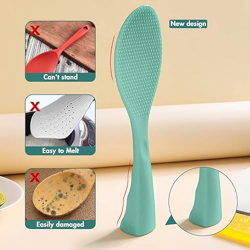 Miniatura 2 de FireKylin Rice Paddle, Silicone Standing Rice Spatula with Non Stick Rice Spoon Paddle Heat Resistant Rice Cooker Spoon, Serving Spoon for Rice(Aqua)