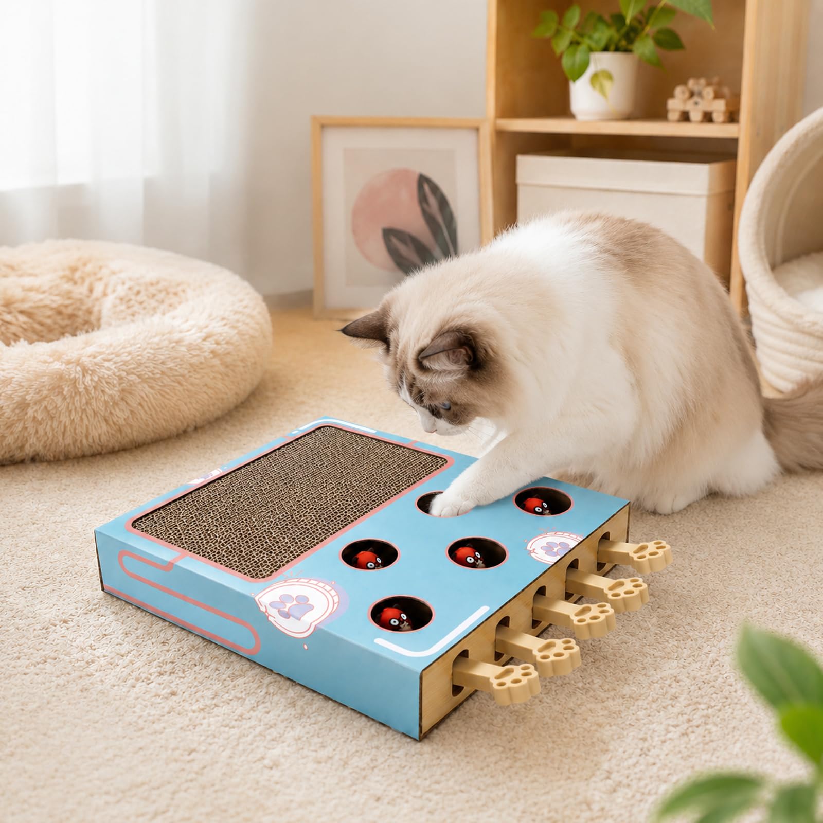 Whack-a-Mole Jouet interactif pour chat 3 en 1 - Planche à gratter et jouet intelligent d'intelligence interactif pour chat - Boîte de récupération de souris interactive contre l'ennui, le stress et
