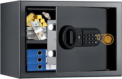 Miniatura 1 de Caja fuerte con bloqueo de huellas dactilares con teclado y llave, modo silencio, caja de seguridad electrónica personal para uso normal en el hogar