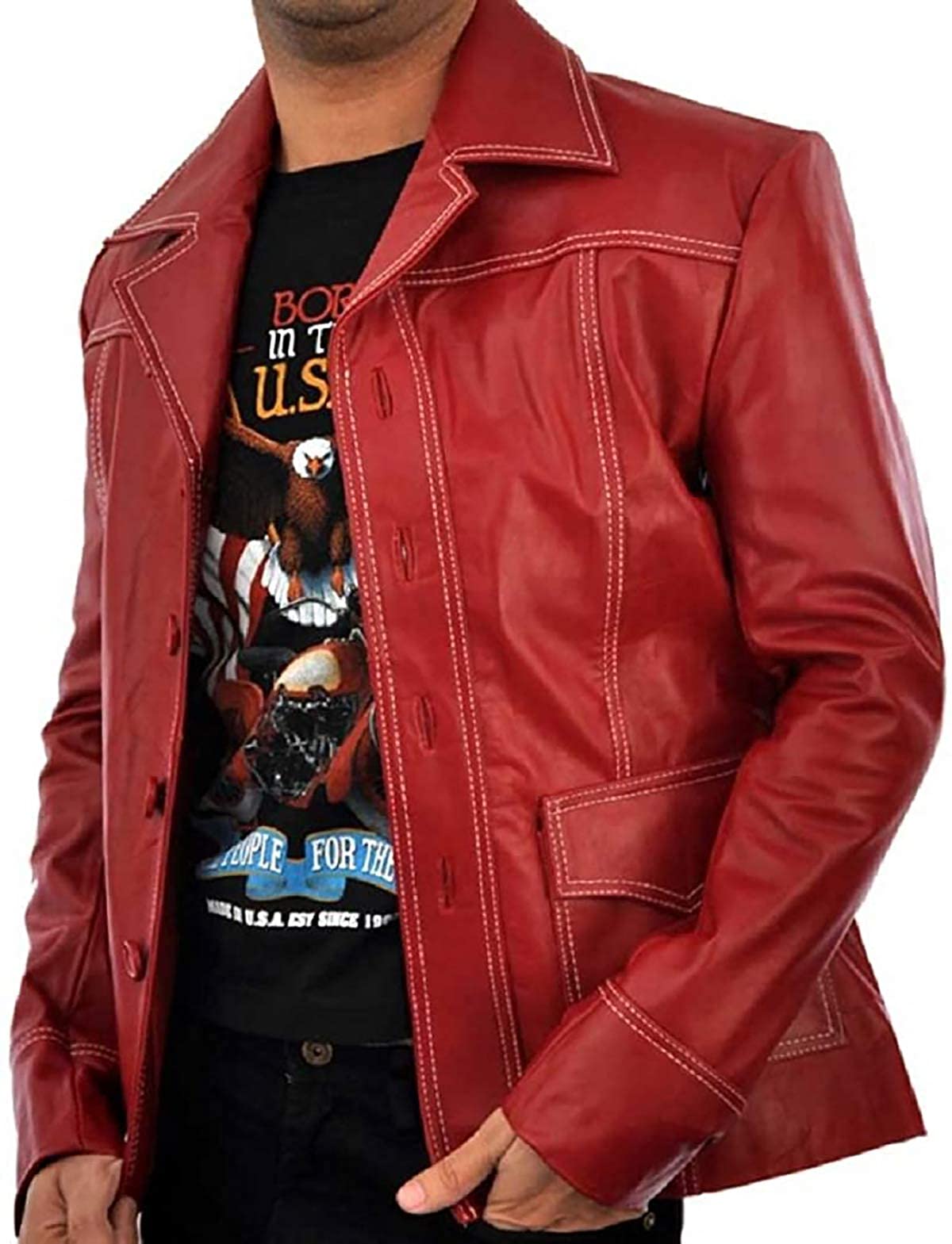 Mayhem - Chaqueta de cuero para motociclista a rayas estilo Fight Club para hombre