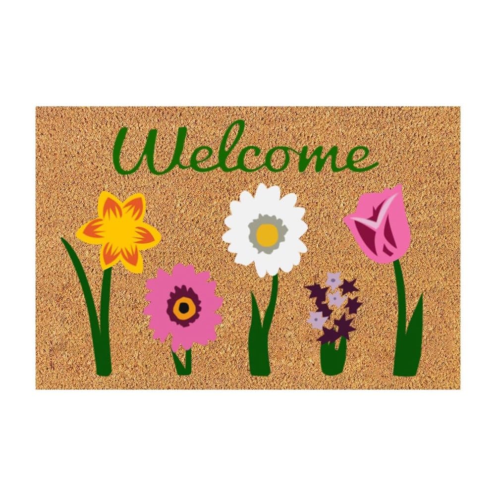 CTRLZS Welcome Floral Coir Doormat for Indoor Outdoor the Outdoor Mat for Entryway Outside Yard Home Decoration