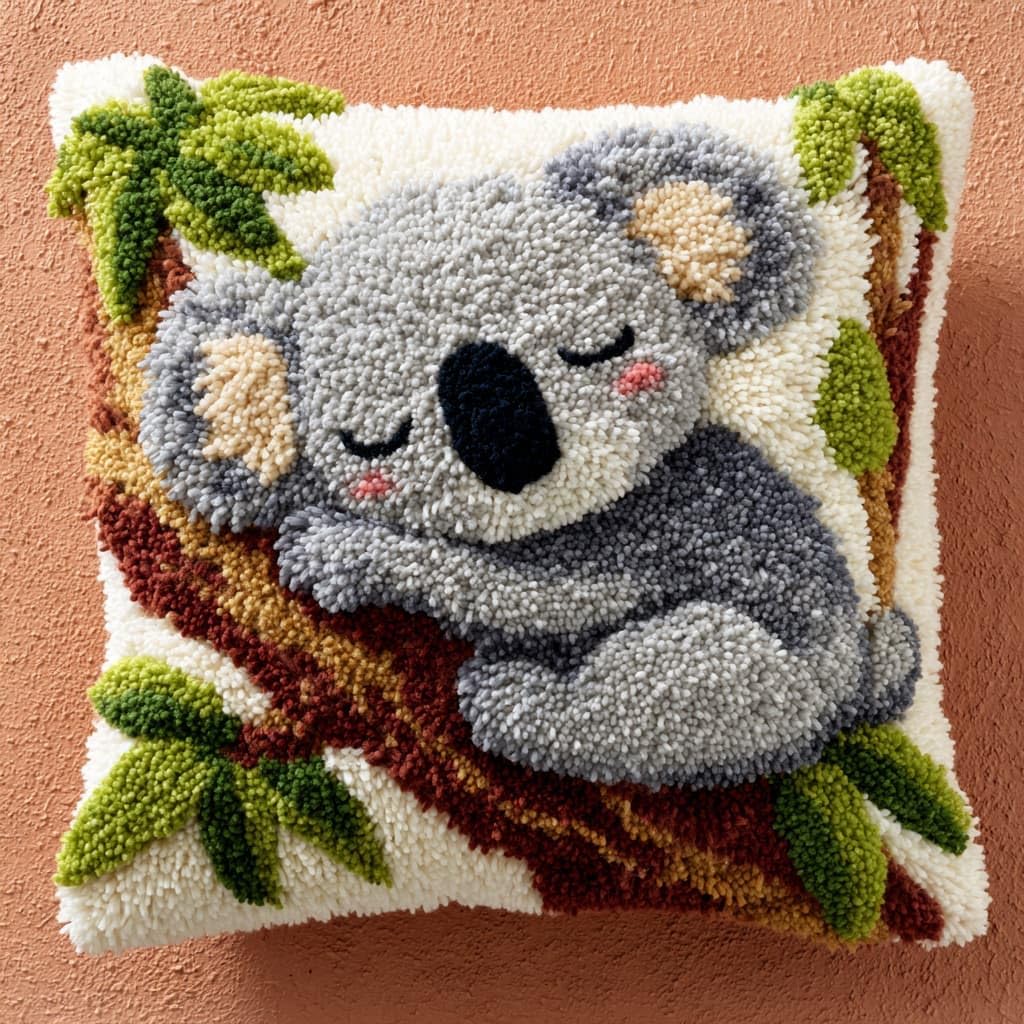 Taxpy DIY Latch Hook Kits, Koala Pillow Embroidery Carpet Set Needlework Crocheting Cushion Pillow Case Embroidery Set 43x43cm