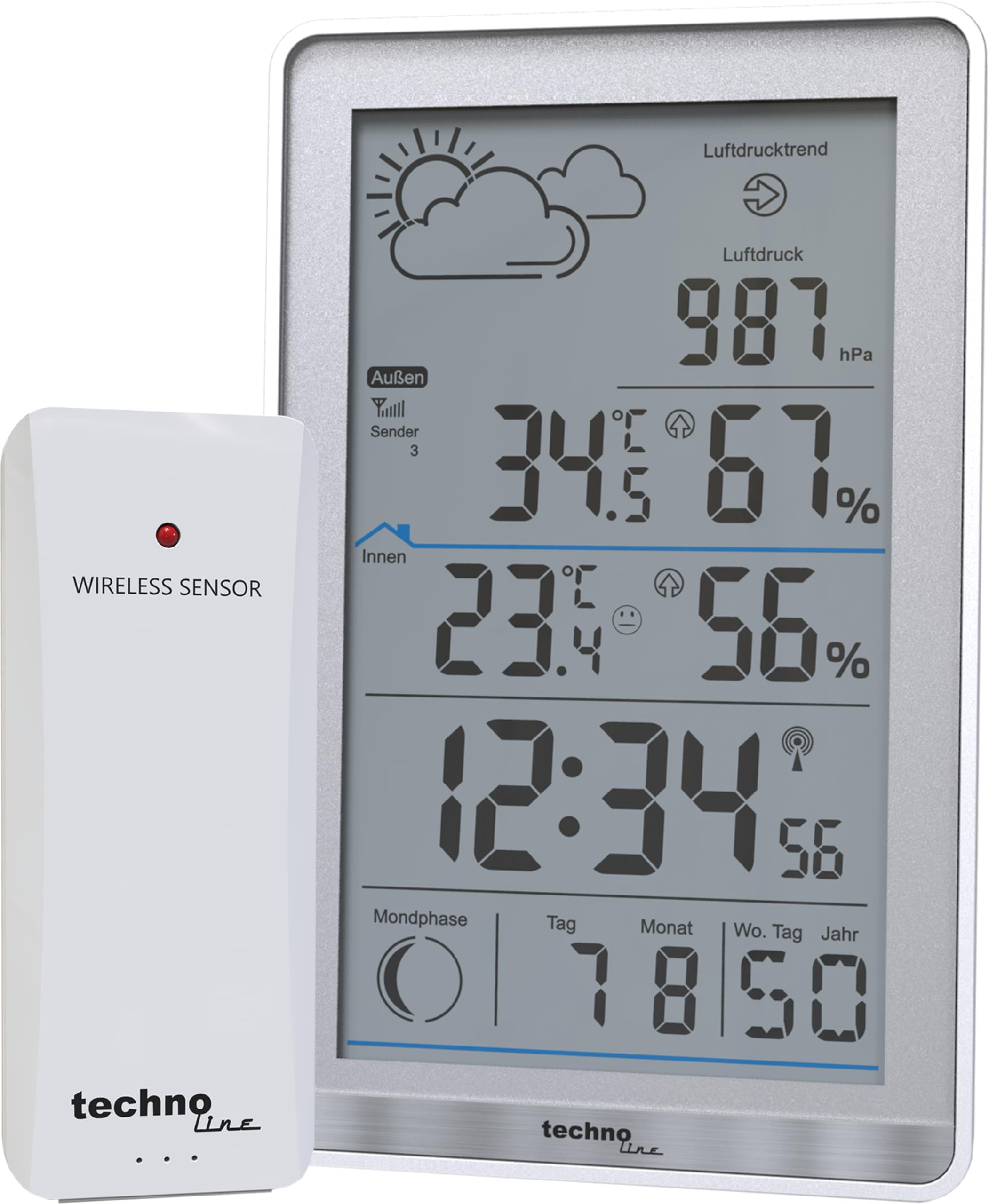 Stazione meteorologica wireless WS9218 con trasmettitore esterno TX106-TH, temperatura interna, temperatura esterna, umidità, pressione atmosferica, previsioni