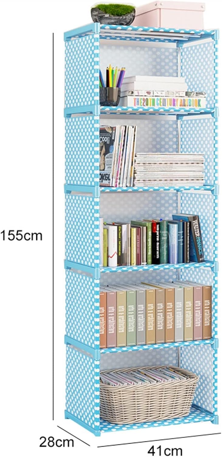 Bookshelf Tall Bookcase Children's Assembled Bookcase Fashion Simple Non-Woven Bookcase Two-Story Dormitory Bedroom Storage Shelf Bookcase Bookshelf Organizer (Color : 5 Layer Grey) (6 Layer Blue )