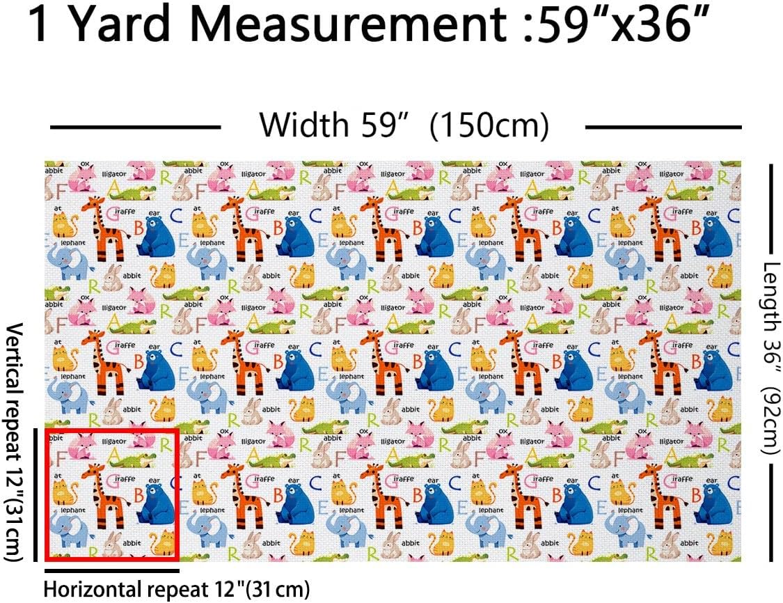 Cute Animal Fabric by The Yard,Lovely Cats Elephant Upholstery Fabric,Colorful Wildlife Decorative Furnishing Fabrics,White Blue Orange Crafts & Sewing Supplies DIY Fabrics,2 Yards,72" L x 59" W