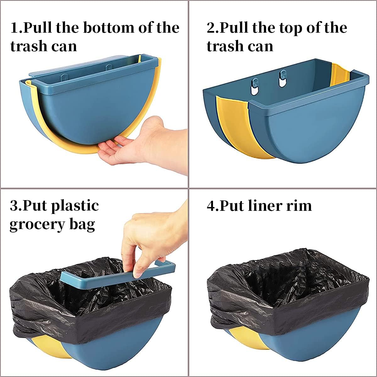 Hanging Kitchen Trash Can Wall Mounted Waste Bin Foldable Waste Bins Small Compact Garbage Can for Cabinet Kitchen Drawer Bedroom Dorm (Dark Blue)
