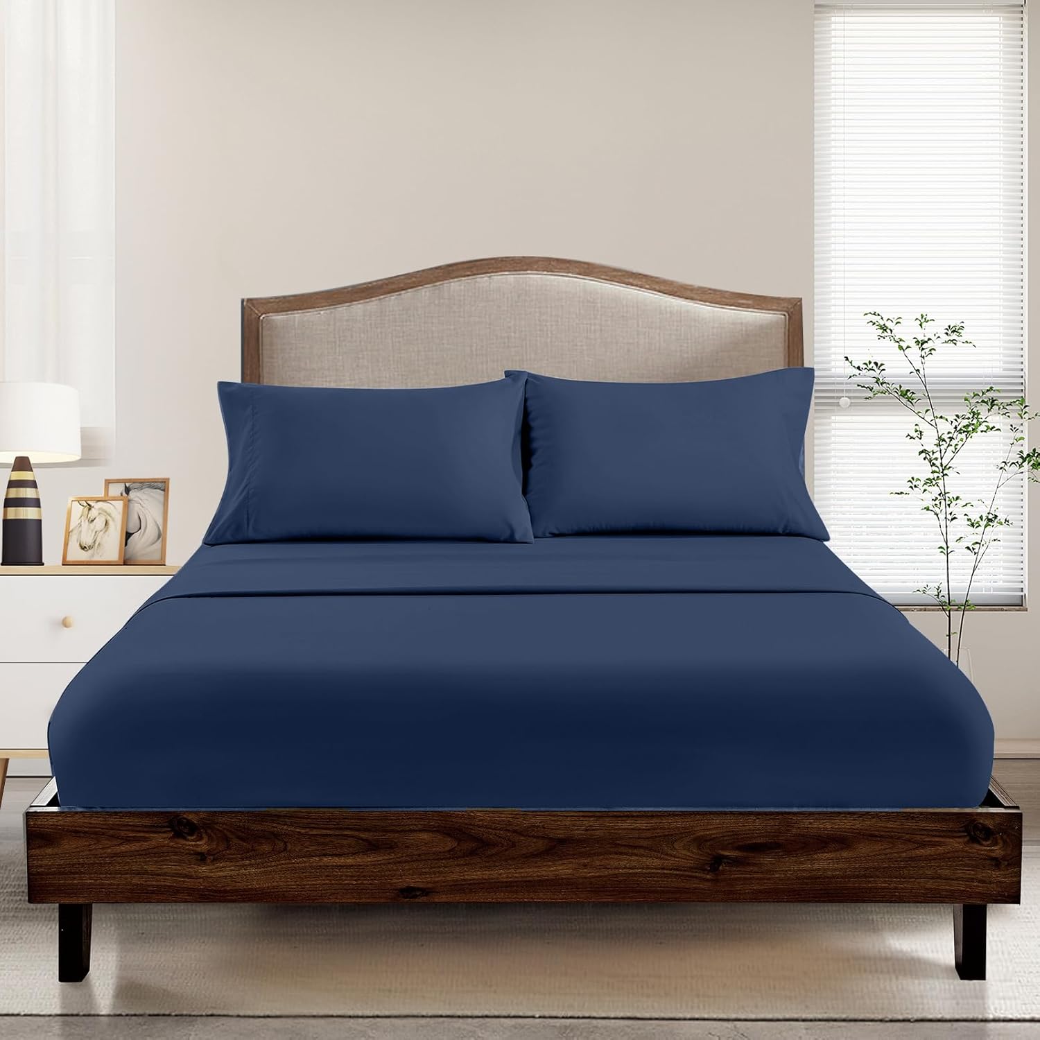 FreshCulture King Fitted Sheet Only 2 Pack - Hotel Quality Fitted Sheet King Size - Ultra Soft & Breathable - Brushed Microfiber - Deep Pocket - Cooling Fitted Sheets for King Size Bed (Navy Blue)