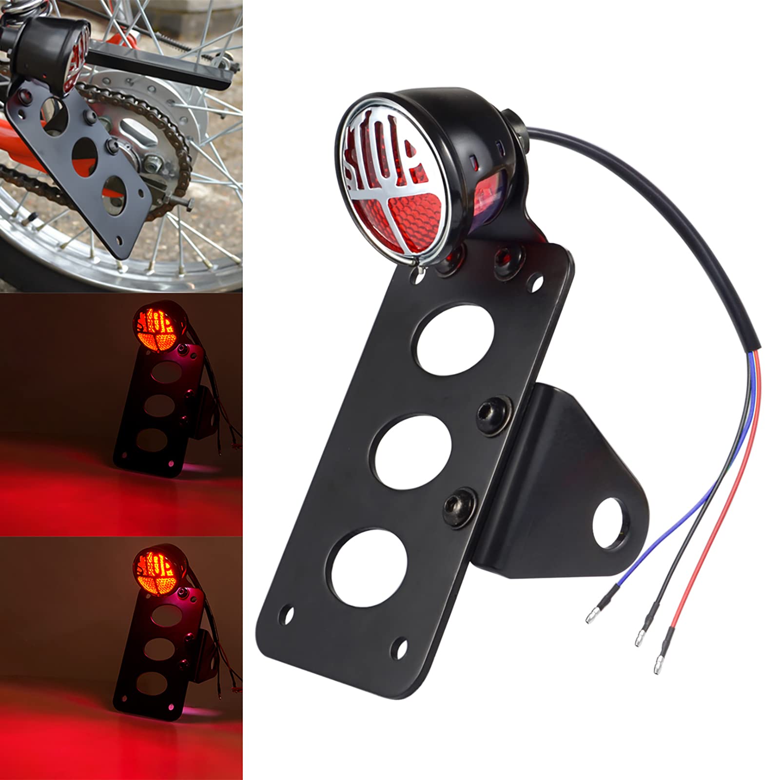 Amazicha LED Tail Light With License Plate Bracket – 3/4 Inch Axle Hole, Fits Harley, Honda, Yamaha & More