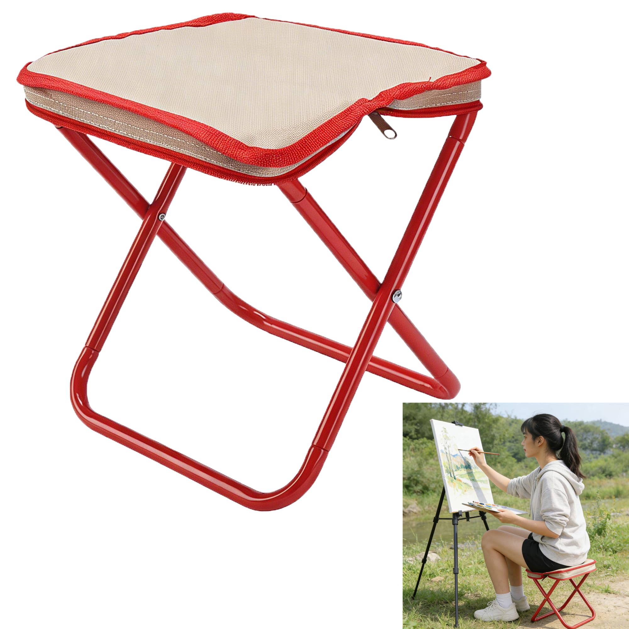 Sgabello Pieghevole Sedie Pieghevoli - 1 Pezzo, Rosso, Portatile Campeggio da Sgabelli, Adatto Tutti Tipi di Attività All'aperto, tra cui Campeggio, Escursionismo, Pesca Feste In Spiaggia