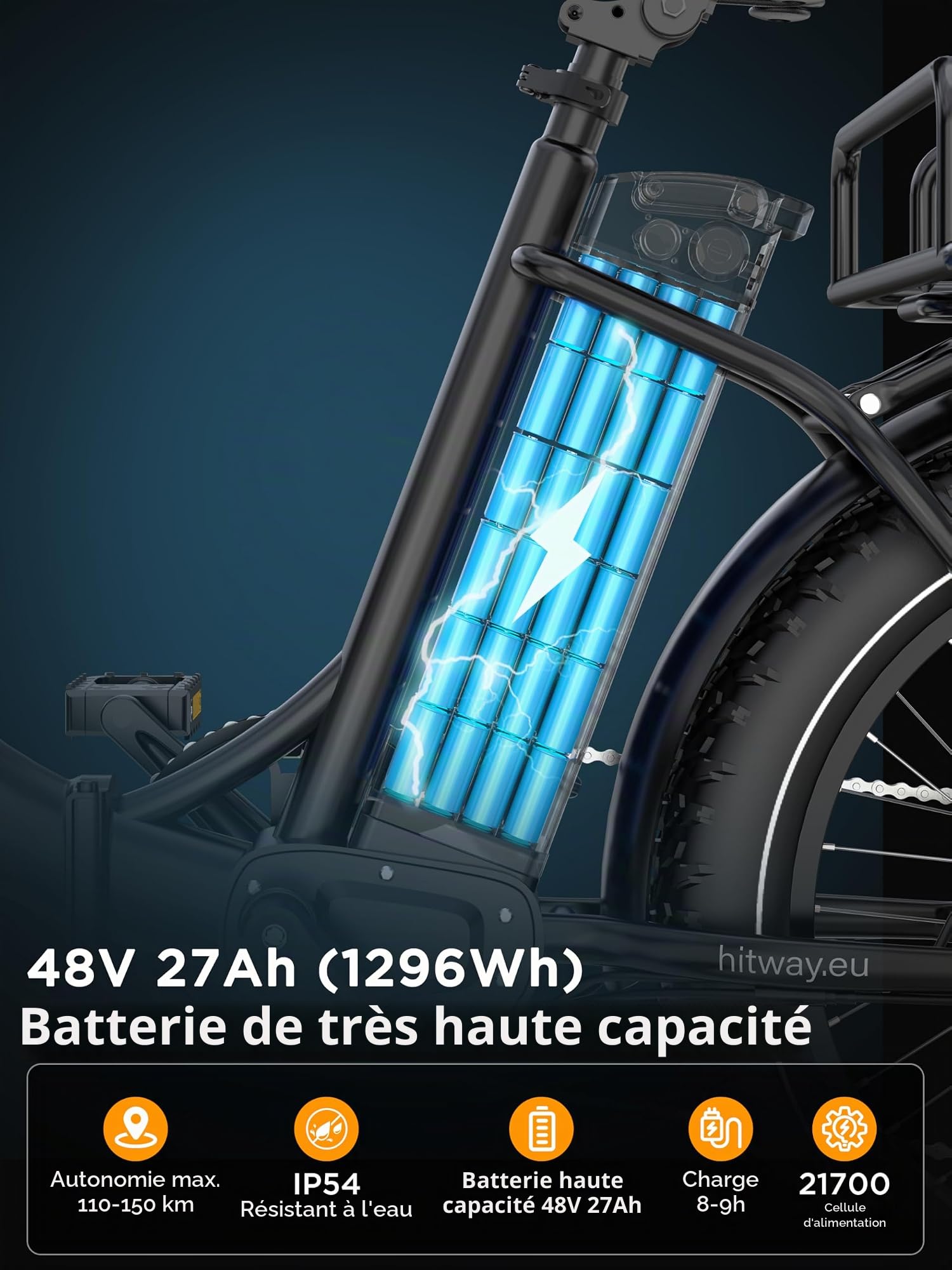 HITWAY Vélo électrique Adulte 20", Batterie 48V 27Ah, 7 Vitesses