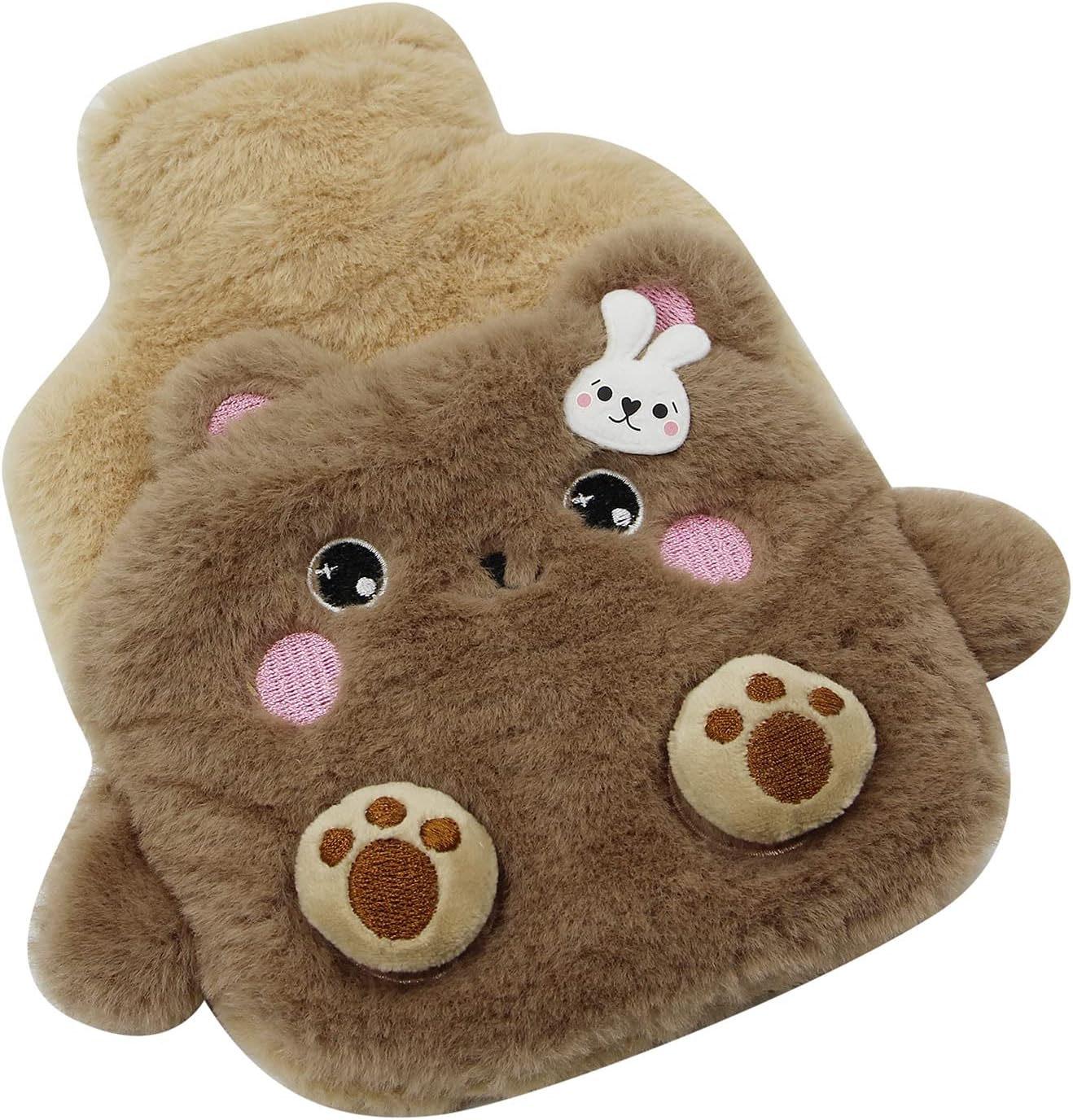 MOSSTYYUS Hot Water Bottle Rubber Hand Warmer Bed Bottle with Plush Cover Leakproof PVC Hot Water Bag, Bear, 400 ML