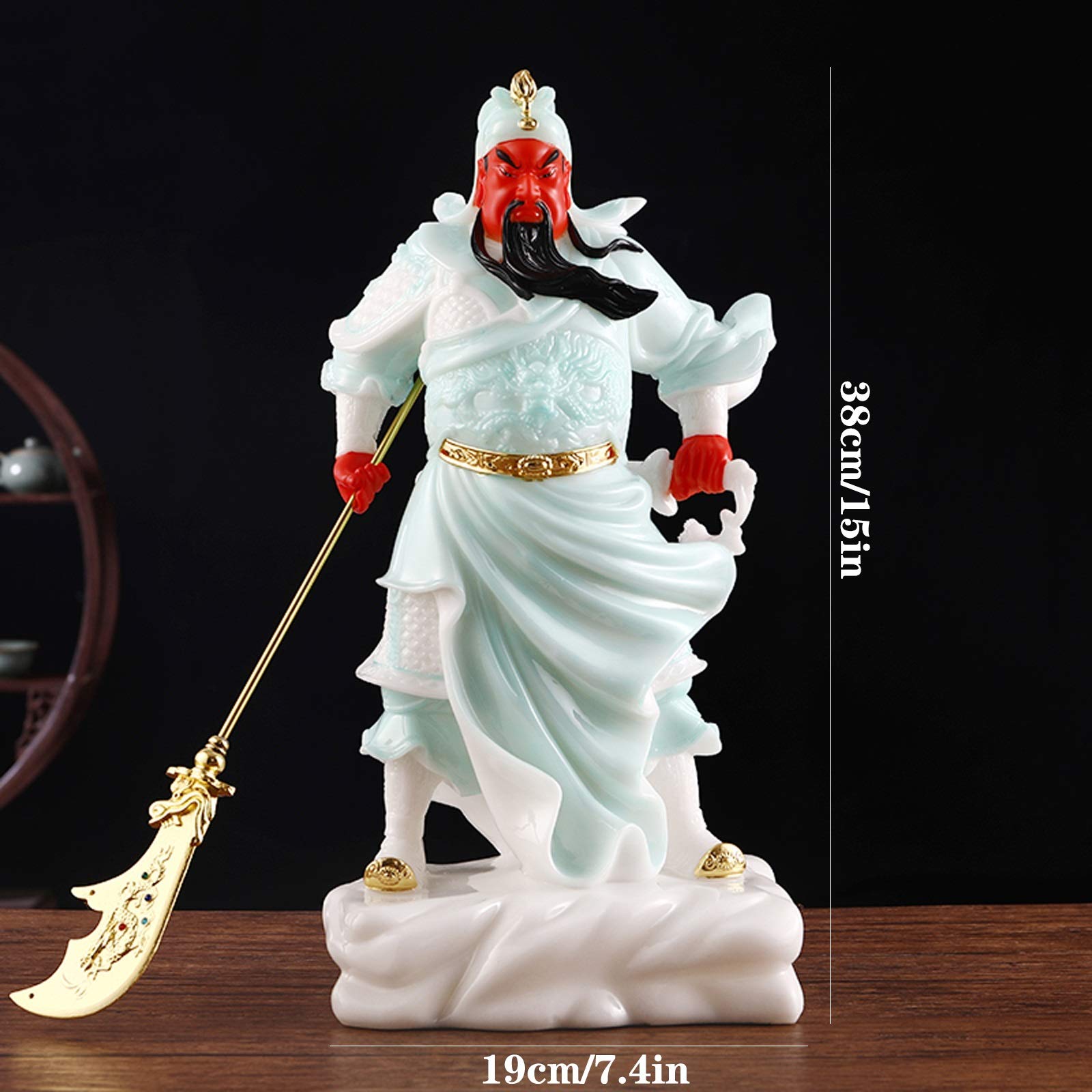 Statue di Buddha Artificiale Giada Buddha Statua squisita cinese Guan Guan Gong Decorazione Statua Guan Yu Buddha Statua Casa Soggiorno Casa Soggiorno Feng Shui Regalo 15 pollici Decorazione Feng Shui