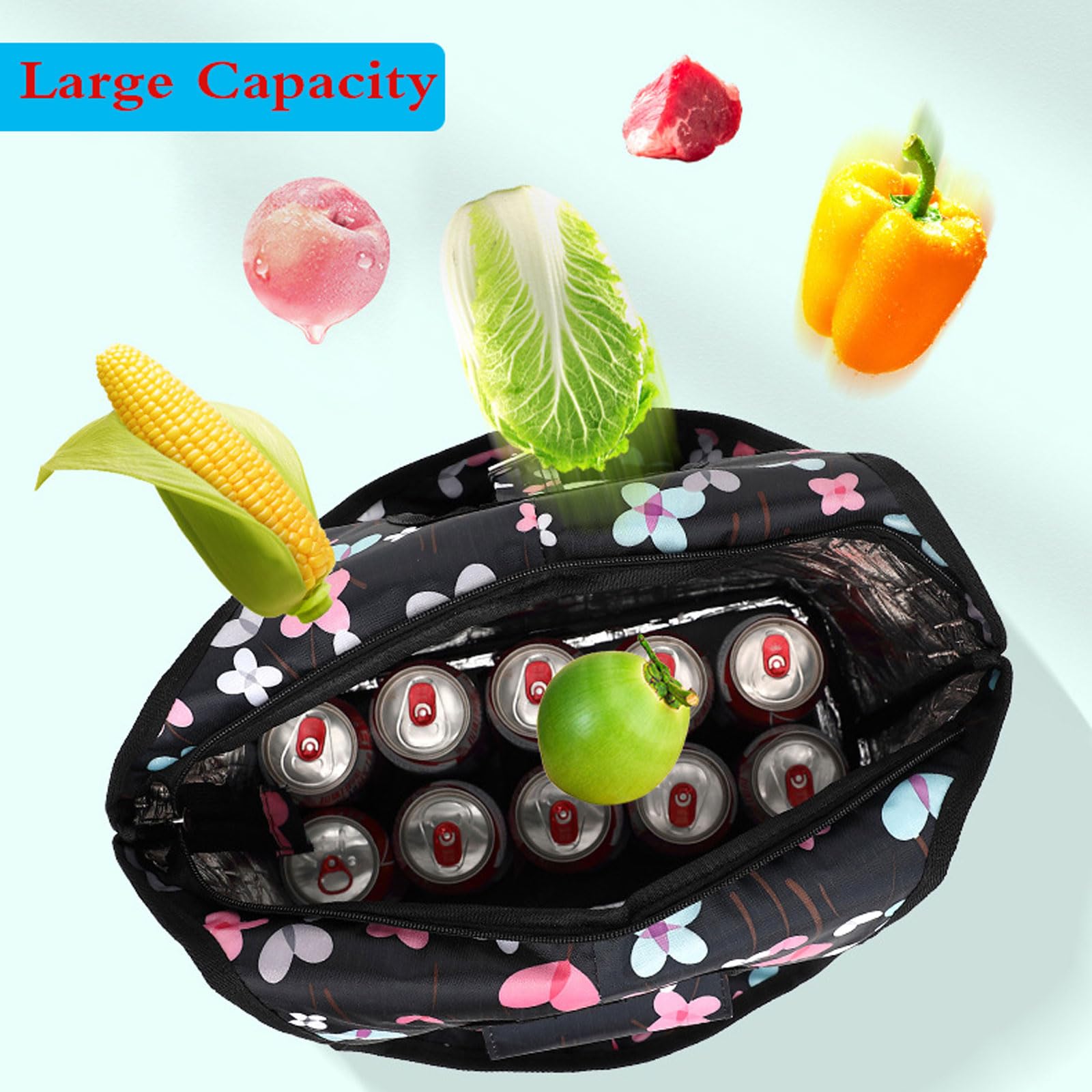 Carrito de compras plegable con ruedas duraderas y aislamiento térmico, bolsa de carrito 2 en 1 para comestibles, viajes y actividades al aire libre