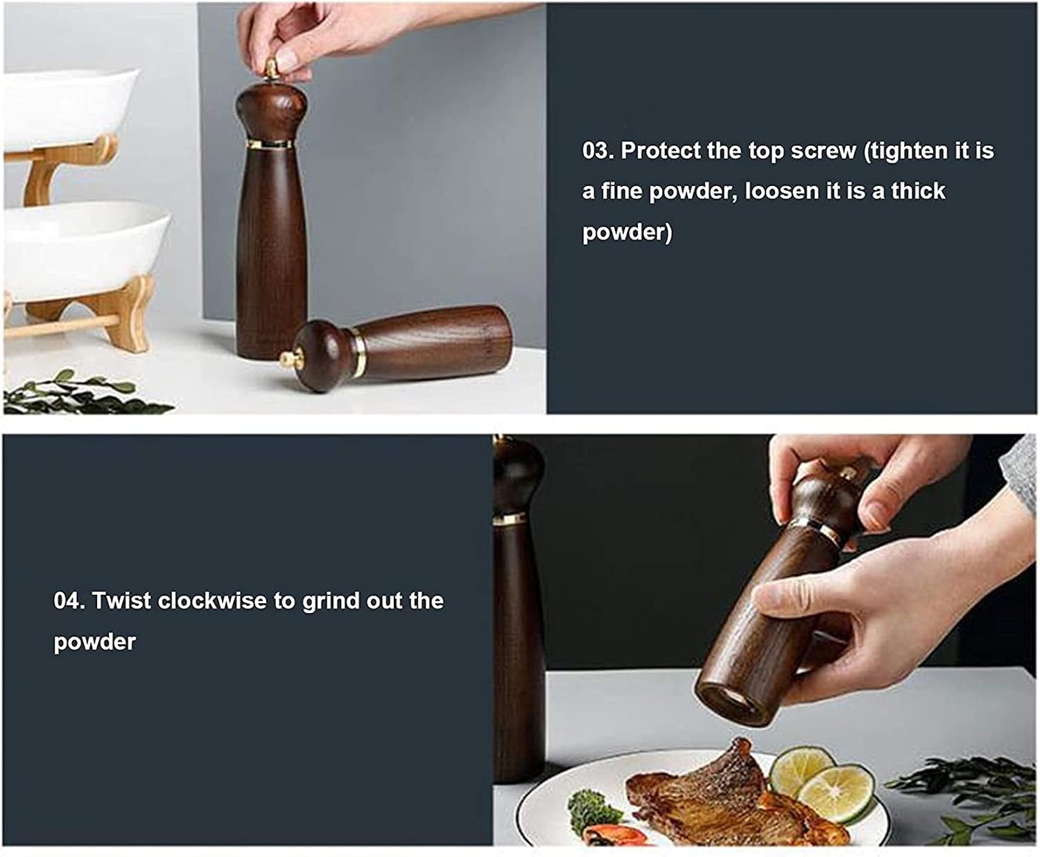 Salt and Pepper Grinders,Adjustable Wooden Salt and Pepper Mills with Ceramic Core,for Sea Salt,Chili,Sesame Manual Spice Grinder (Size : 8inch) ()