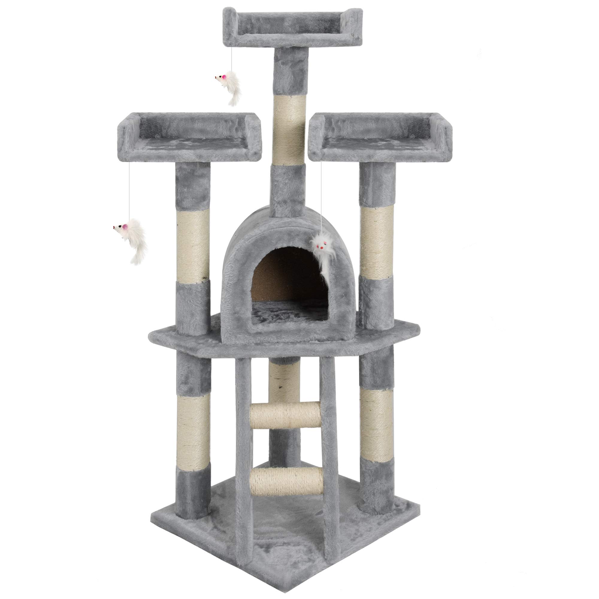 EGLEMTEK Albero per Gatto con Graffiatoio Cuccia Giocattolo Gatti Parco Giochi Tiragraffi in Sisal Naturale 116 x 40 x 40 cm (Colore Grigio Silvestro 30065)