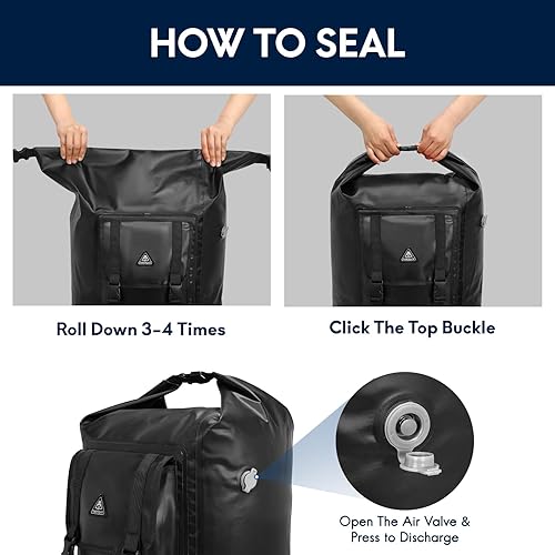 Miniatura 4 de Haimont Mochila enrollable 100% impermeable de gran capacidad IPX7, bolsa seca con bolsillos y válvula de aire, kayak, campamento, 60100L