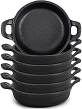 Mini Cast Iron Skillets 5 x 5 x 1.3 Inch Cast Iron Pan Small Ramekin Set Black Casserole Dish Cookware Oven Safe Mini Skillets for Kitchen Indoor Outdoor Picnic (6 Pack)
