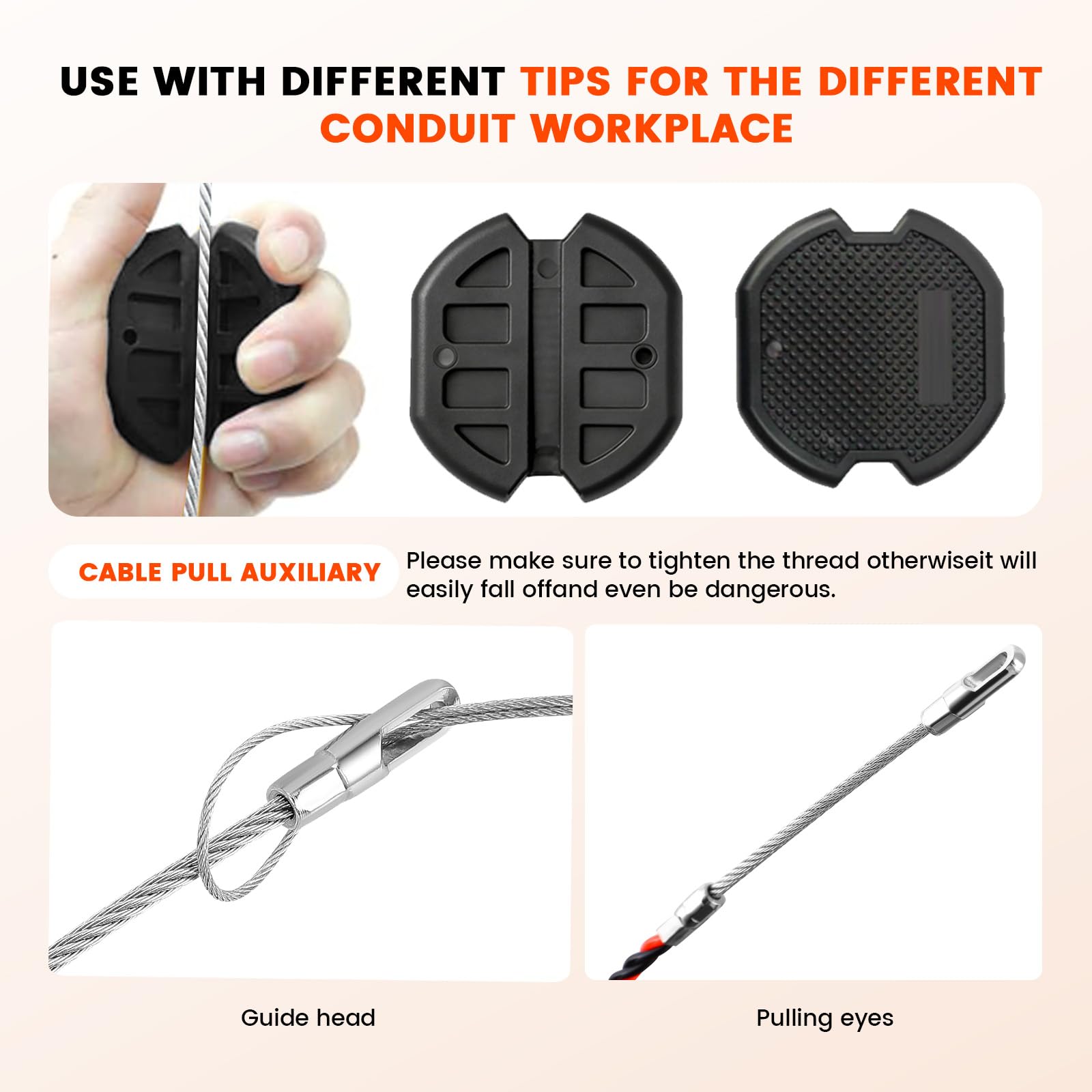 Guía Pasacables 30m, Enhebrador de Alambre Electrico Diámetro 5 mm, Sonda Guía para Electricista con 2 Muelles de Guía, con Mango, Herramienta para Pasar Cables en Instalaciones Eléctricas (Naranja)