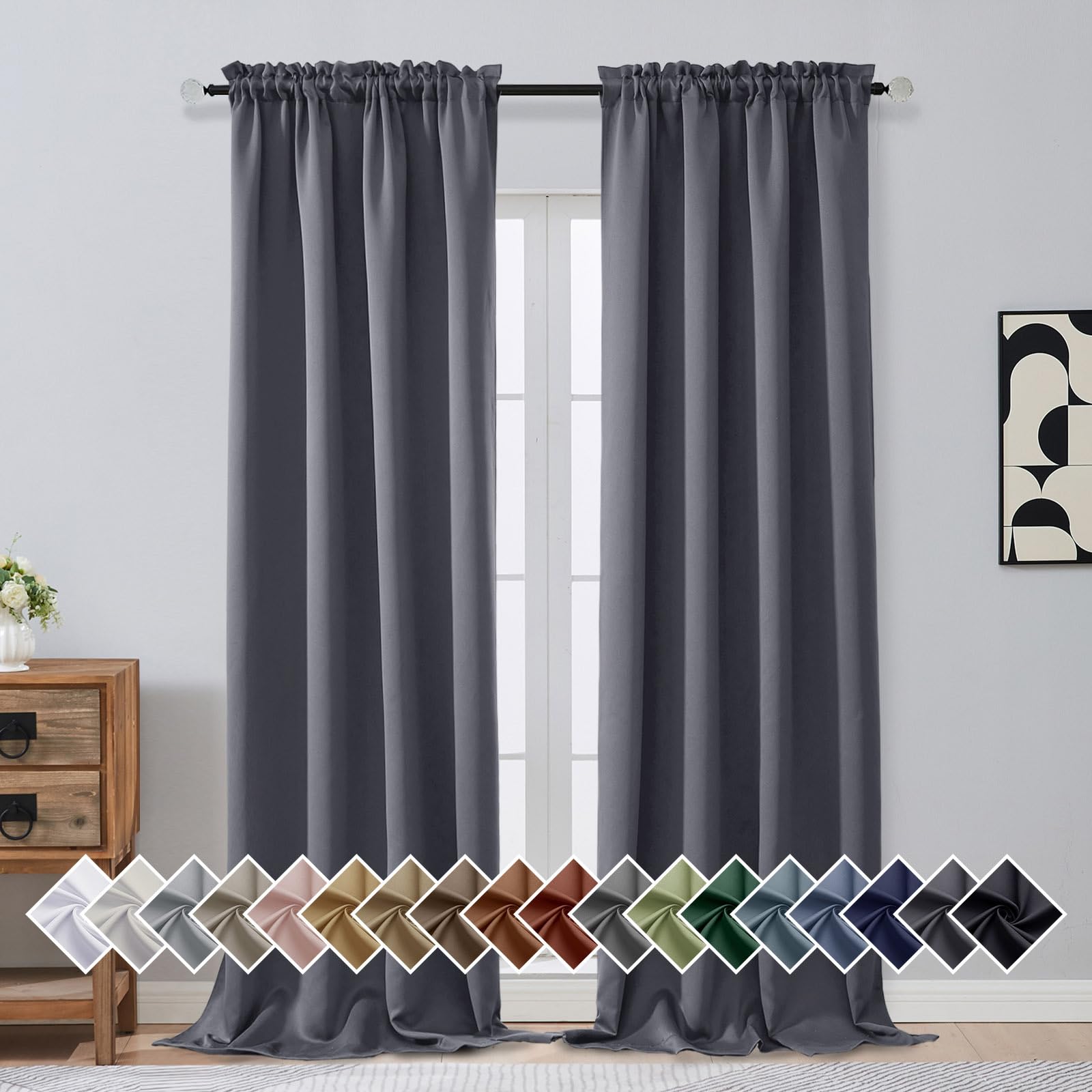 OVZME Charcoal Grey Blackout Curtains for Bedroom 96 Inches Long 2 Panels, Thermal Insulated Energy Saving Blackout Curtains, Room Darkening Dual Rod Pocket Living Room Drapes, 2x40Wx96L Inches
