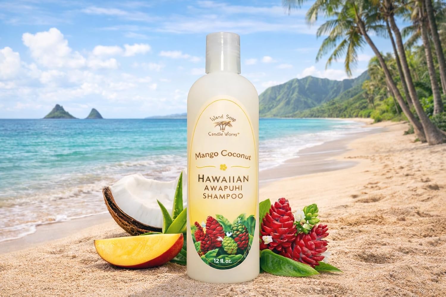 Island Soap & Candle Works Awapuhi Mango Coconut Shampoo – 12 Ounce Moisturizing Hawaiian Shampoo – Gentle Daily Cleanser with Tropical Mango & Coconut Scent – Handmade in Hawaii