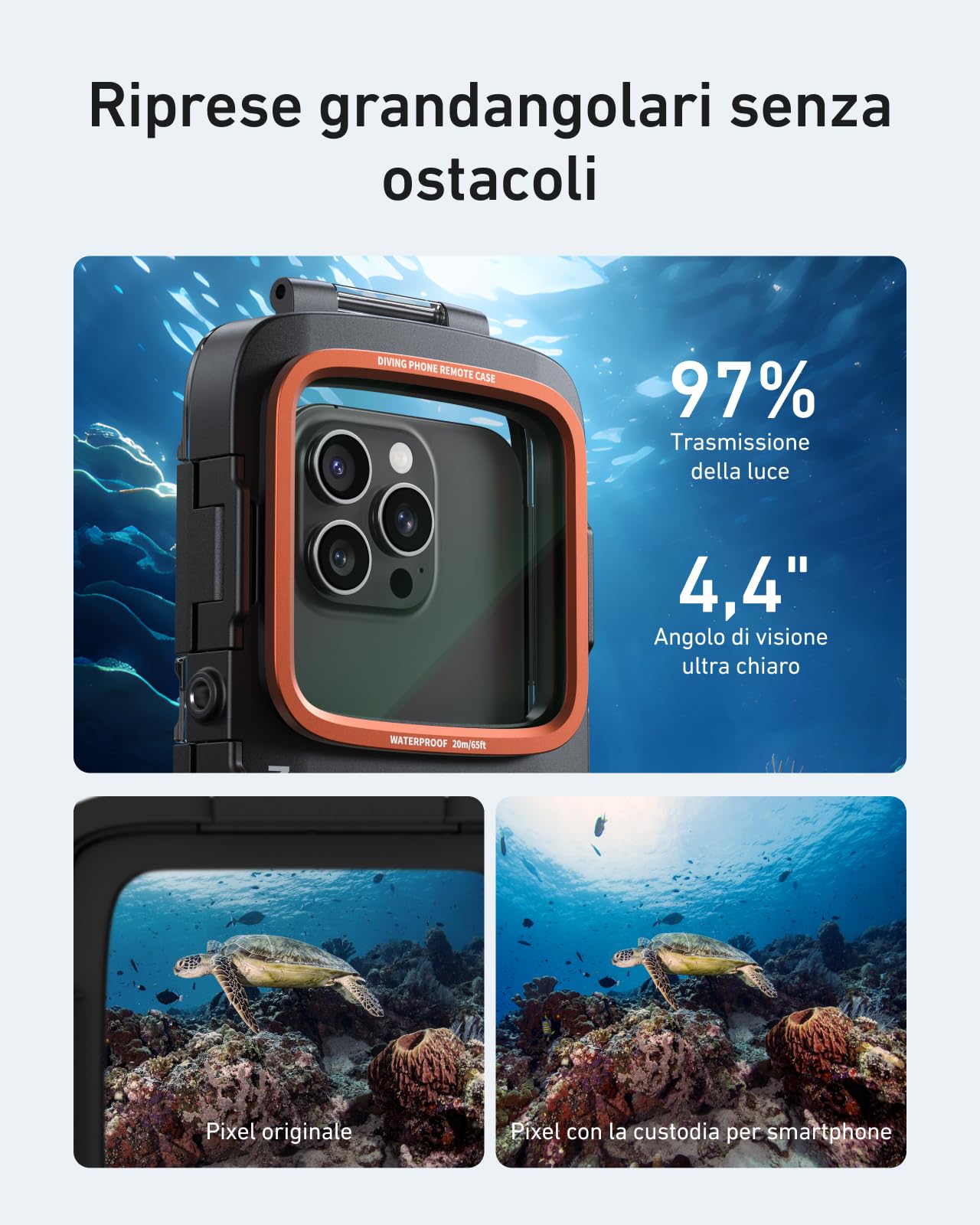TELESIN Immersione Custodia Impermeabile Subacquea per Telefoni | Fotografia Subacquea Universale Custodia Impermeabile & Impugnatura, per iPhone/Android/Samsung Galaxy Telefoni Cellulari