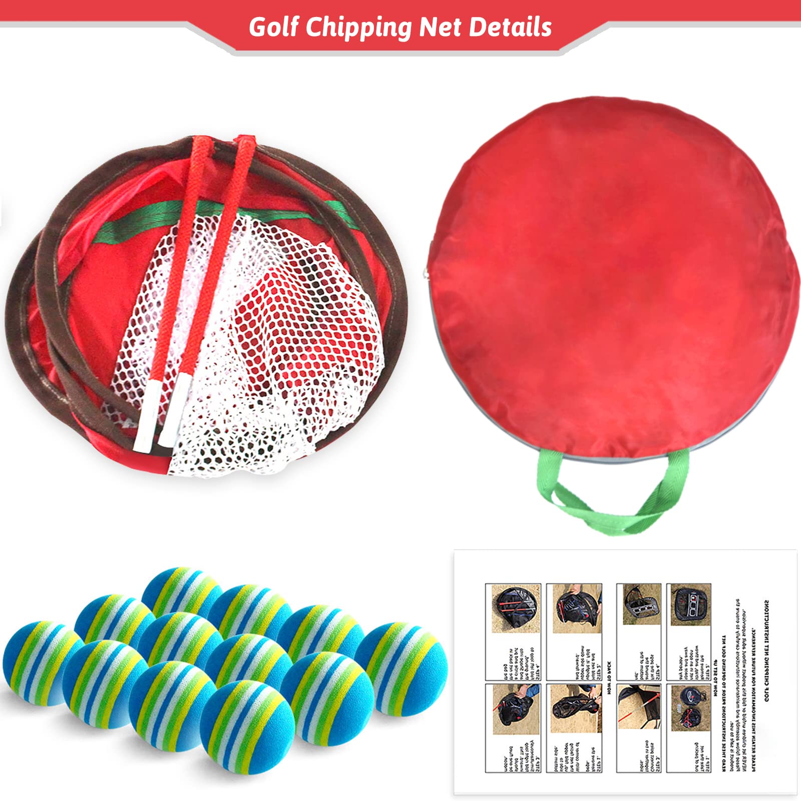 Kapler Filet de golf pour entraînement de golf, cible de pucage, filet de golf pour entraînement en intérieur, entraînement à l'écaillage avec balles en mousse et sac de transport, filet de copeaux