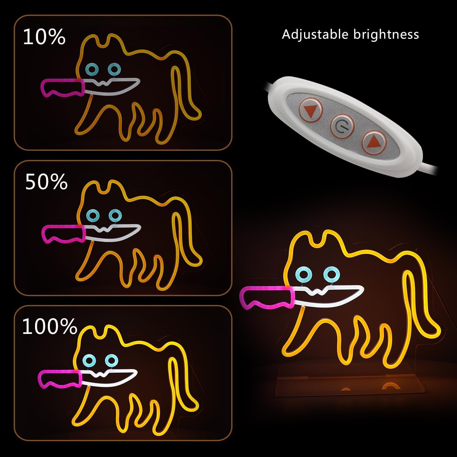 Cautiously Cat Neon Sign for Wall Decor Adorable Funny Led Neon Signs with Stand for Home Bedroom Cat Cafe House Store (Yellow Cat)