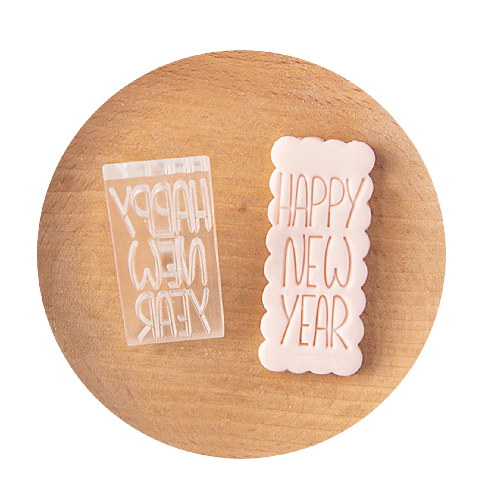 MALSSE Clear Pattern New Year Fondant Molds New Year Treats Creating Letter Embosser Ideal for Beginner and Experts Family Baking Fun