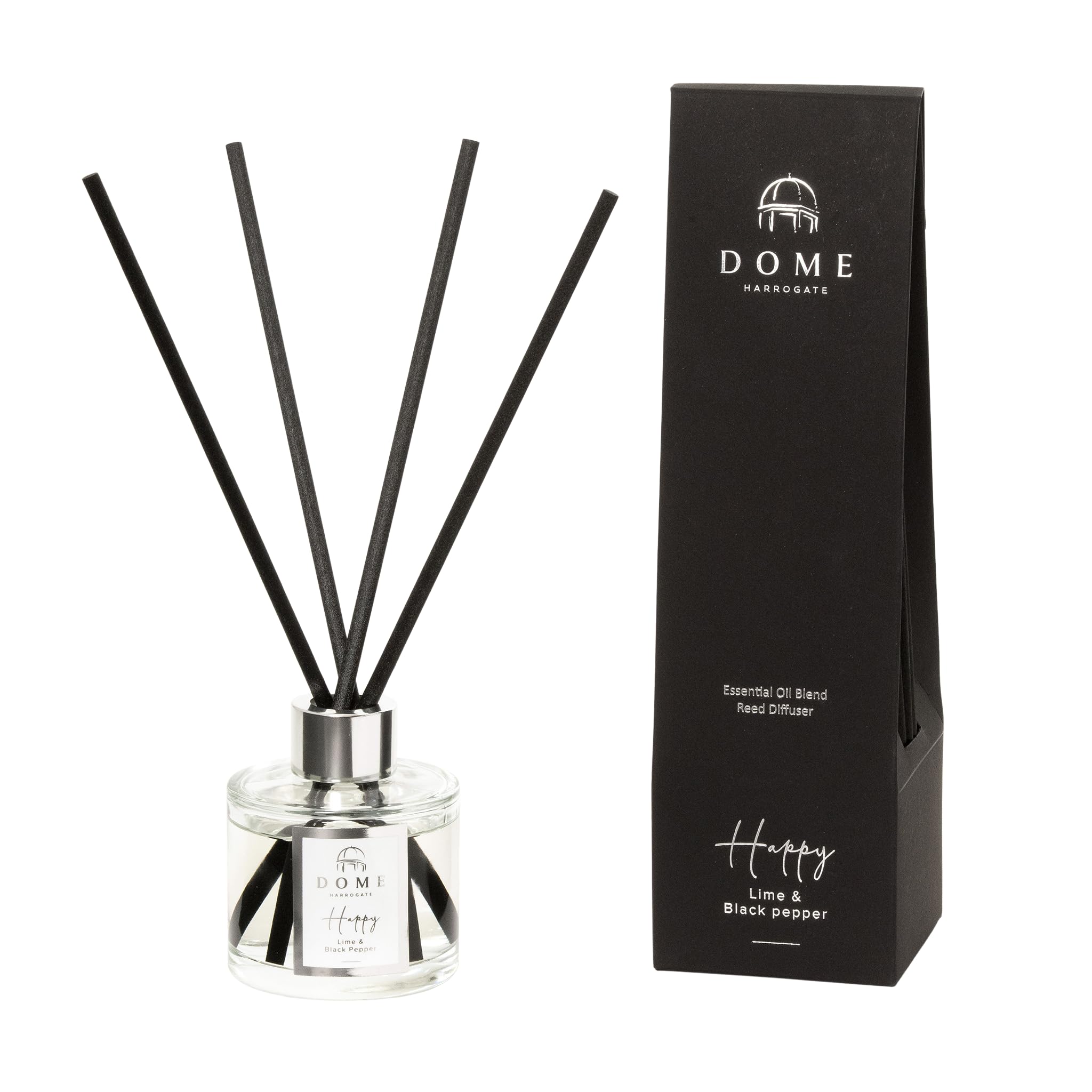 Dome of Harrogate HAPPY Lime and Black Pepper Reed Diffuser – 100ml | Stimulate Mind and Awaken Senses | Fresh and Vibrant Fragrance for Home | 4-6 Months Usage Time