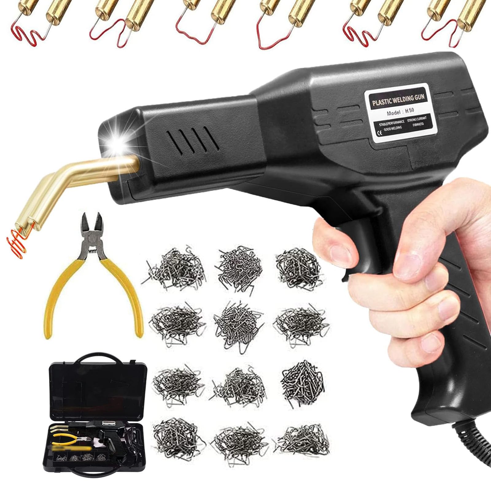 VEVOR Plastic Welding Kit, 220W Plastic Welder Gun With 1200PCS Hot Staples & 76PCS Welding Rods, Professional Hot Staple Welding Gun, Yellow - View #10