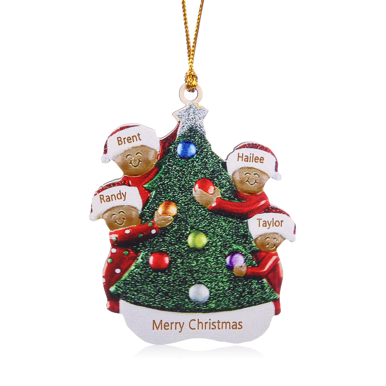 Wamantic Personalised Christmas Decorations, Custom Christmas Ornaments Family of 2-8 Name, Personalised Christmas Tree Ornament Decorations Creative Xmas Ornaments Home Decorations (Color-6, 4-Names)