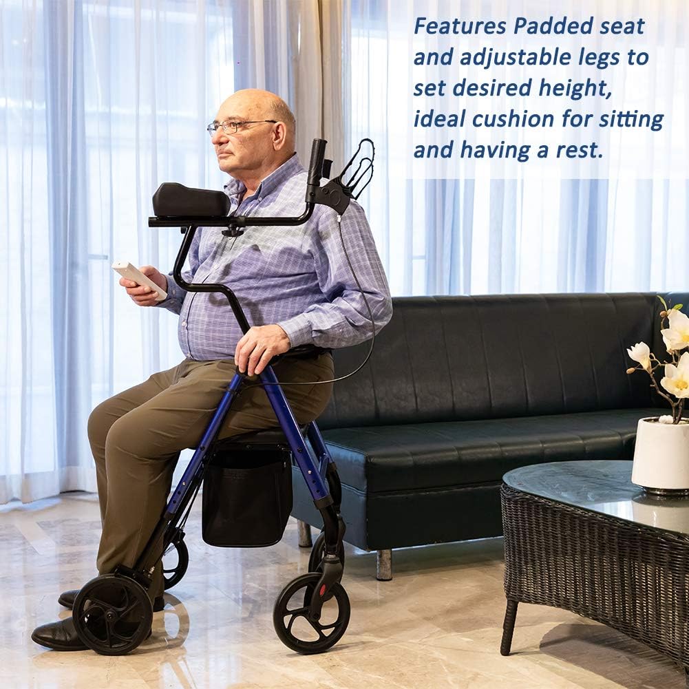 ELENKER Upright Walker, Forearm Rollator Walker Stand Up Rolling Walker with Padded Seat and Backrest for Seniors from 5’ to 5’11”, Blue: Health & Personal Care