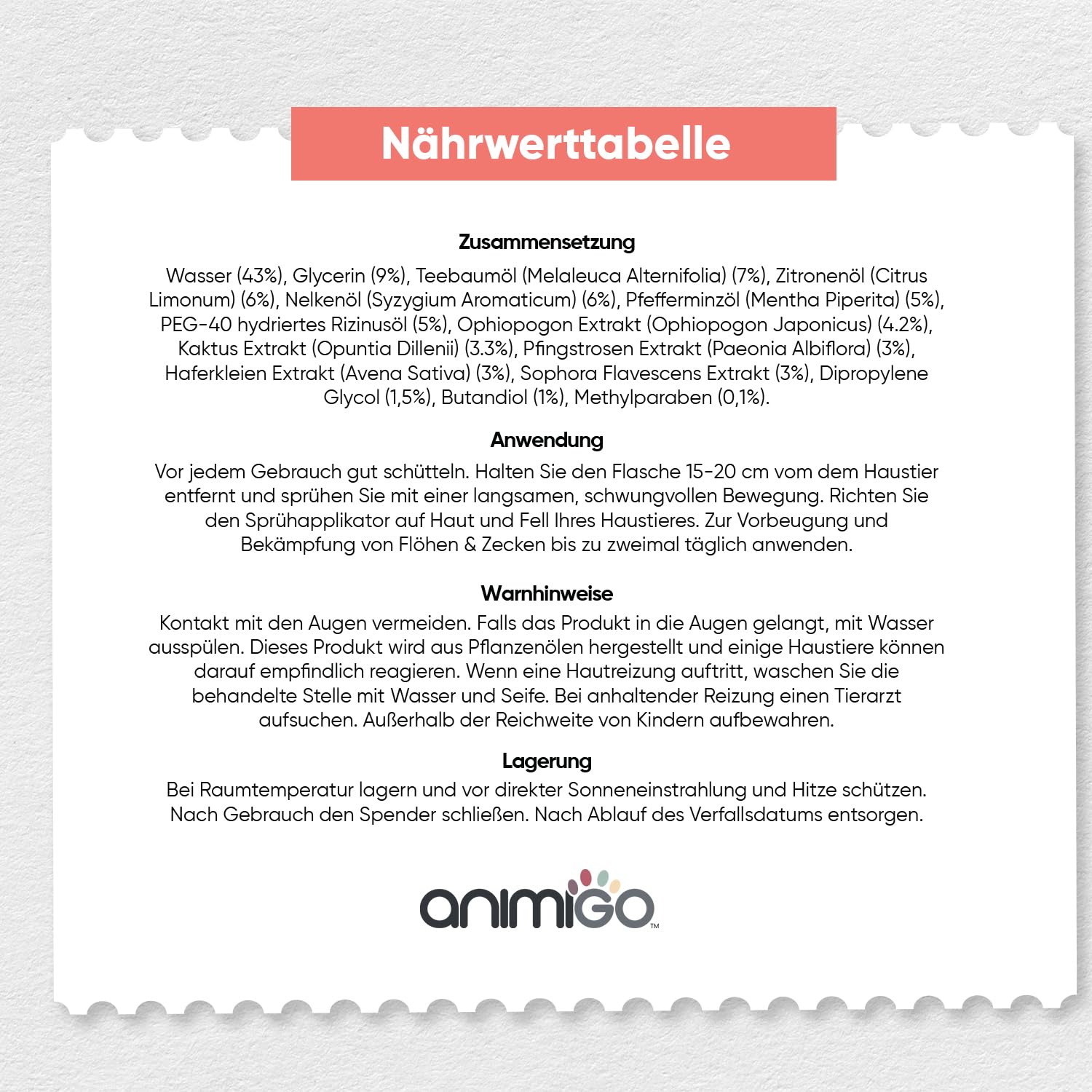 Floh & Zeckenschutz für Hunde & Katzen - Floh & Zeckenspray - Natürliches Flohmittel für Wohnung & Möbel - 500ml Zeckenschutz mit Pfefferminz & Rizinusöl - Flohspray - Anti Milben Spray - animigo