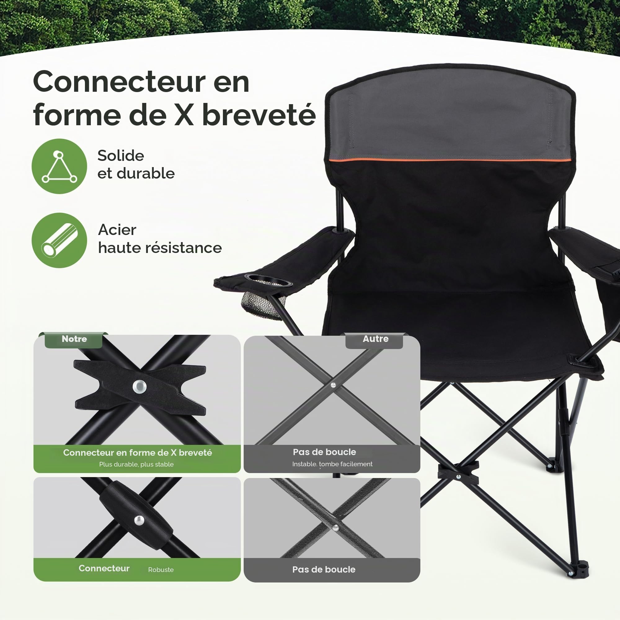 LET'S CAMP Lot de 2 chaises de Camping Pliantes avec Sac Isotherme à 3 bidons - Chaise de Jardin Portable avec Porte-gobelet - Charge maximale : 120 kg - Chaise d'extérieur pour Camping, Plage