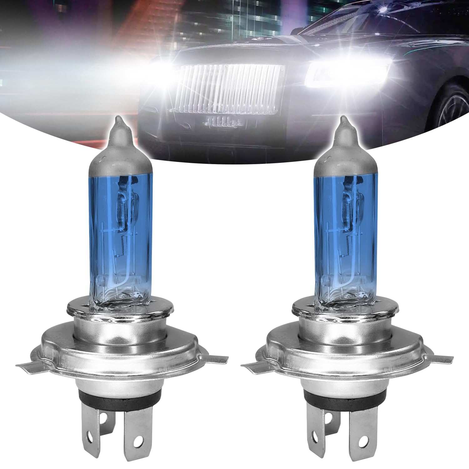 2-Pack H4 Headlight Bulb, 12V 100W Car Halogen Bulbs, 850LM Ultra-white Light Condenser Cooling Fog Lamp Universal Light Lamp Fit for Most Cars, Trucks, SUVs(H4)