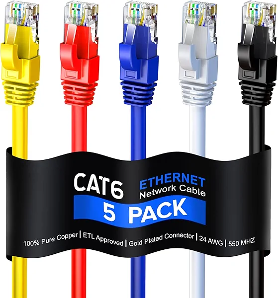 Maximm Cat 6 Ethernet Cable 3 Ft, 100% Pure Copper, Cat6 Cable (5 Pack) LAN Cable, Internet Cable, Patch Cable and Network Cable - UTP (Multicolor) 3 Feet