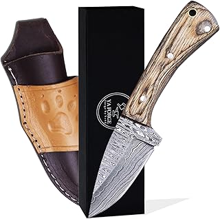 YA FORGE-7-inch hunting knife, Hand-forged Damascus Steel Survival Knife, Pakka wood Handel with Trapper pins bowie knife, 3-inch Fixed Blade with Leather Sheath for Camping, Hiking, Survival, tatical - YA FORGE