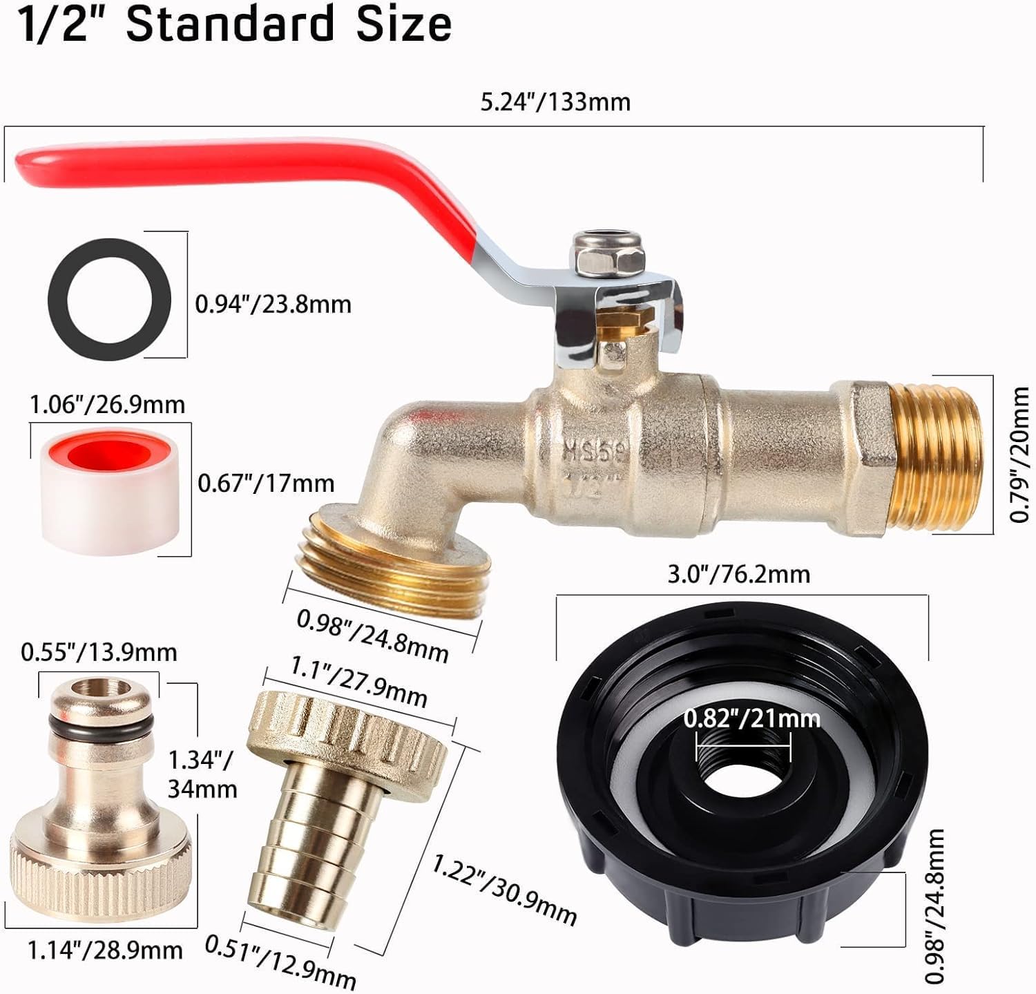 SANTUO 1/2" Leakproof Brass IBC Tank Fittings IBC Tank Adapter IBC Tap for S60x6 Water Storage Tank Tap Tank Garden Hose Connector Replace Valve Fitting Parts (1/2) - Image 2