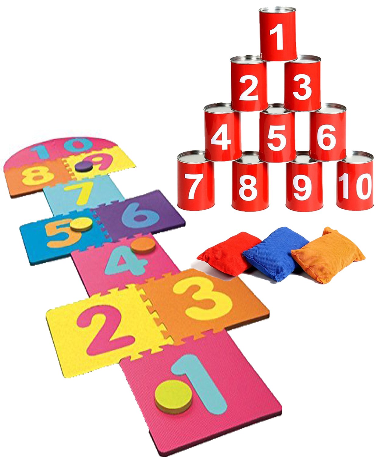 QuickdrawGiant Hop Scotch & Tin Can Alley Garden Games Set Indoor Outdoor Childrens Fun