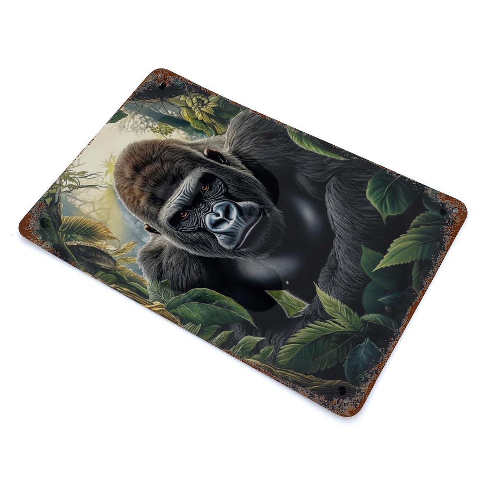 Gorilla in Jungle Weathered Tin Sign 11.8"x7.9", Classic Wall Plaque for Garage, Bar And Workshop Decor